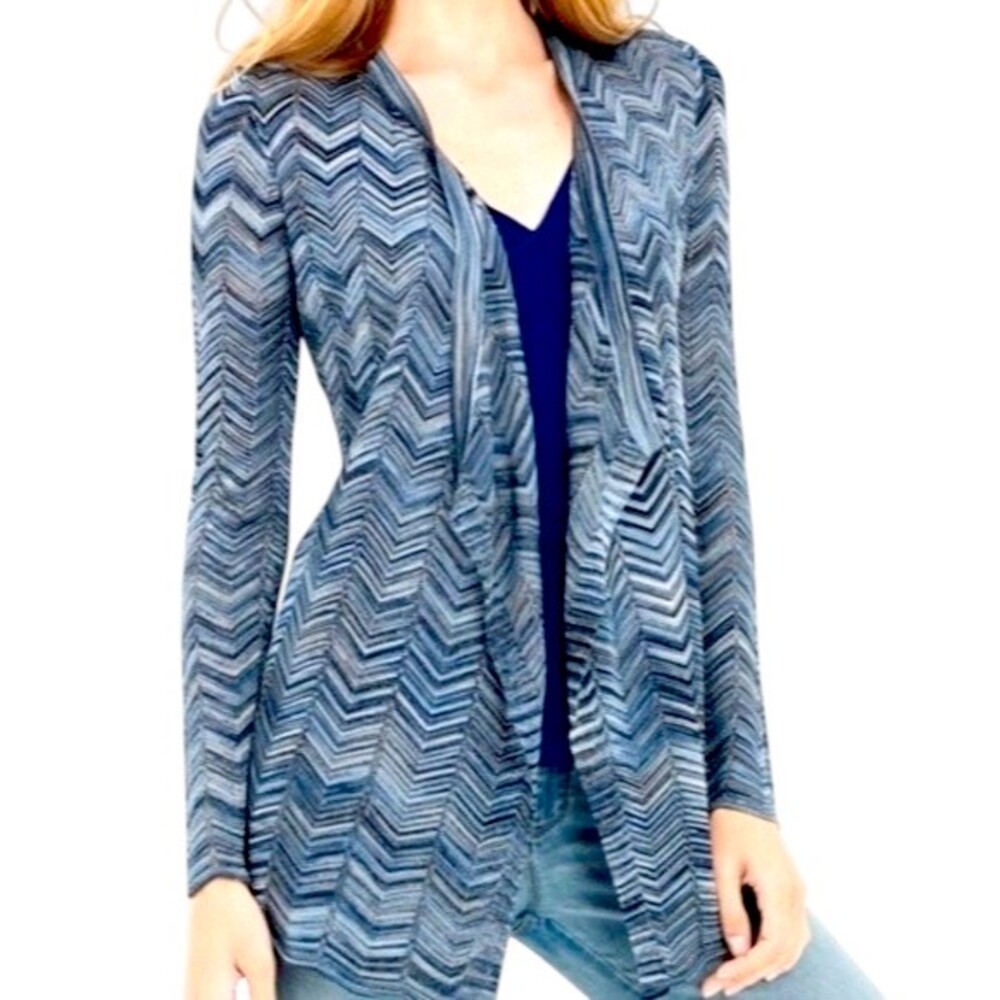 White House Black Market Womens Small Blue White Chevron Open Front Cardigan